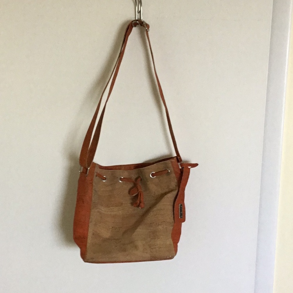 Artelusa Tan and Brown Shoulder Bag with Leather Accents